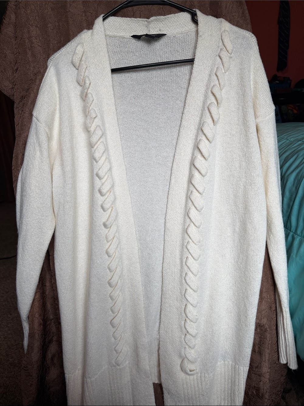 Vera Vera Wang Cream Cable Knit Open Front Cardigan Size S